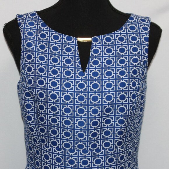Tahari Levine Studio A-Line Sleeveless Dress Zip-Up Blue & White - Picture 3 of 15